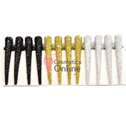 Clipsuri metalice pentru coafor CLP16 cu cioc, set 12 bucati cu sclipici 